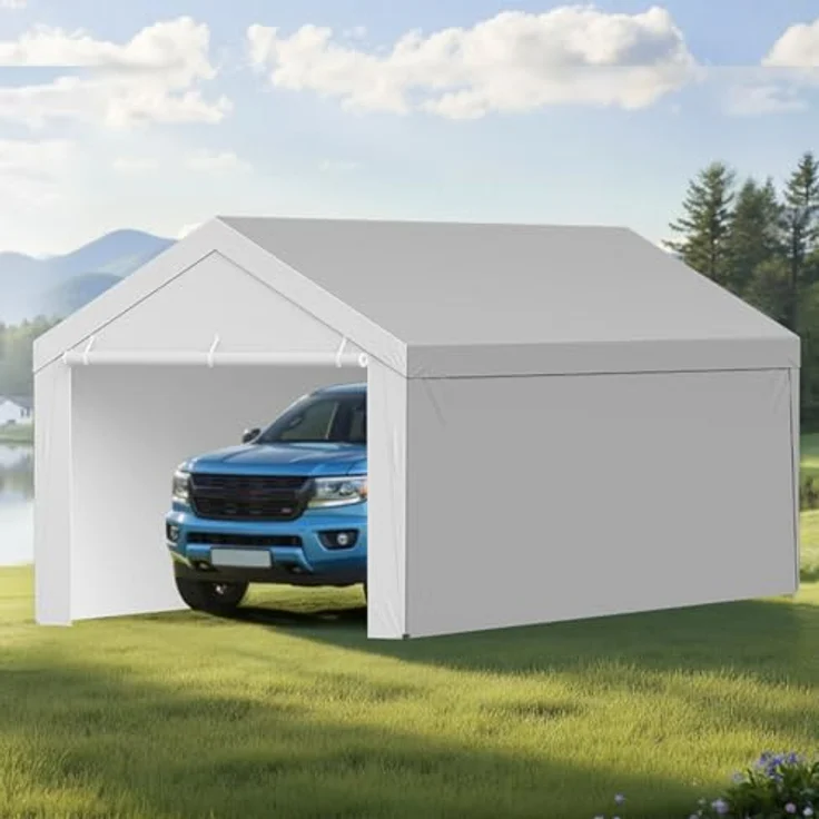 VEVOR Carport-Ersatzdach, 6,09 x 3,96 m, UV-beständige, strapazierfähige Garagenzeltplane mit Seitenwänden, grau, Rahmen nicht im Lieferumfang enthalten – Bild 8