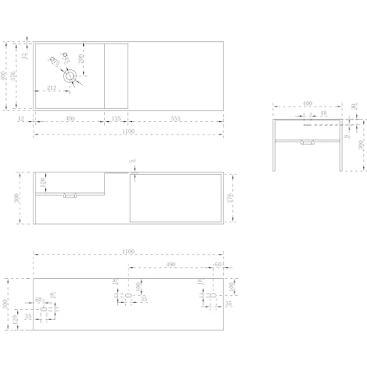 Bernstein Badshop Wandwaschbecken Aufsatzwaschbecken TWG36 aus Mineralguss Solid Stone mit Ablagefach - 110x40x30cm, Weiß Matt – Bild 4