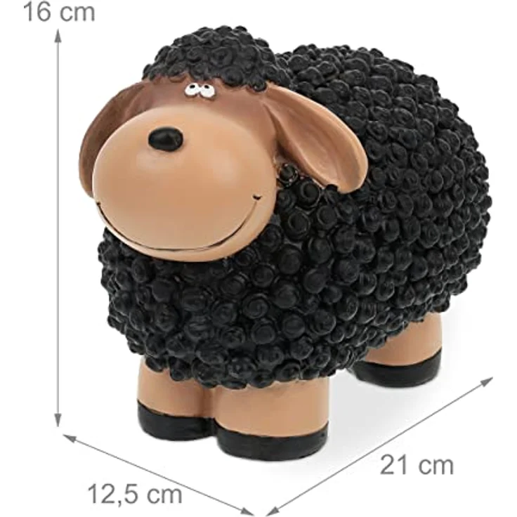 Relaxdays Gartenfigur Schaf, handbemalt, wetterfest aus Polyresin, schwarz-braun, HBT 16 x 21 x 12,5 cm – Bild 4