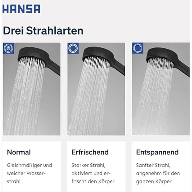 Hansa Basicjet Handbrause, 3-strahlig schwarz matt, Eco-Durchfluss, Anti-Kalk-Technik, Ø 95 mm – Bild 4