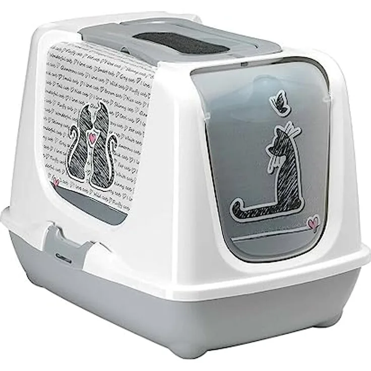 Moderna Record Katzentoilette, 50 cm mit Schaufel und Filter, rutschfest, Blanc et Gris pailleté, Einheitsgröße