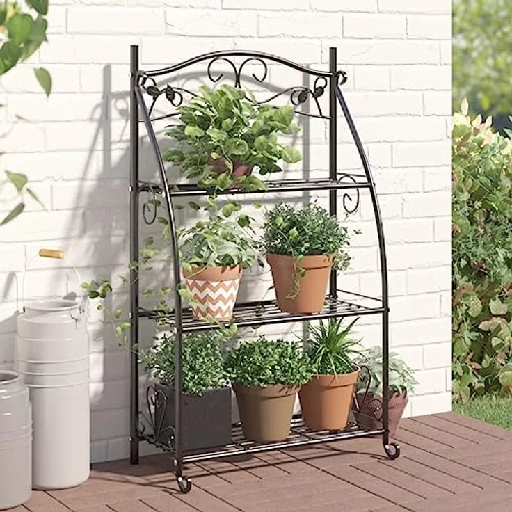 vidaXL Blumenständer Blumenregal Schwarz 56x30x96 cm Stahl, Pulverbeschichteter Stahl mit 3 Ablagen – Bild 3