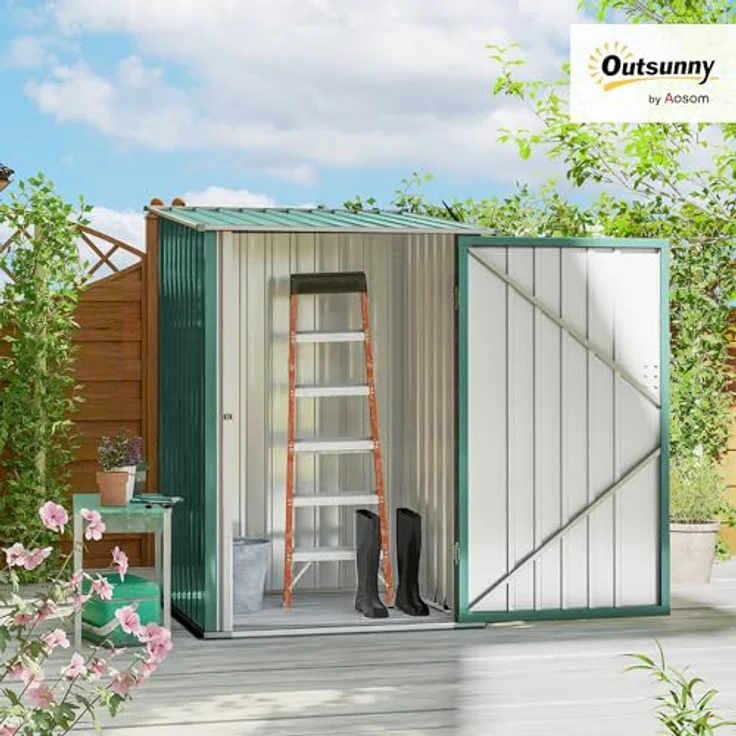 Outsunny Metall Gerätehaus, Geräteschuppen 0,92 m² mit Pultdach und abschließbarer Tür, grün, für Garten und Außenbereich – Bild 2