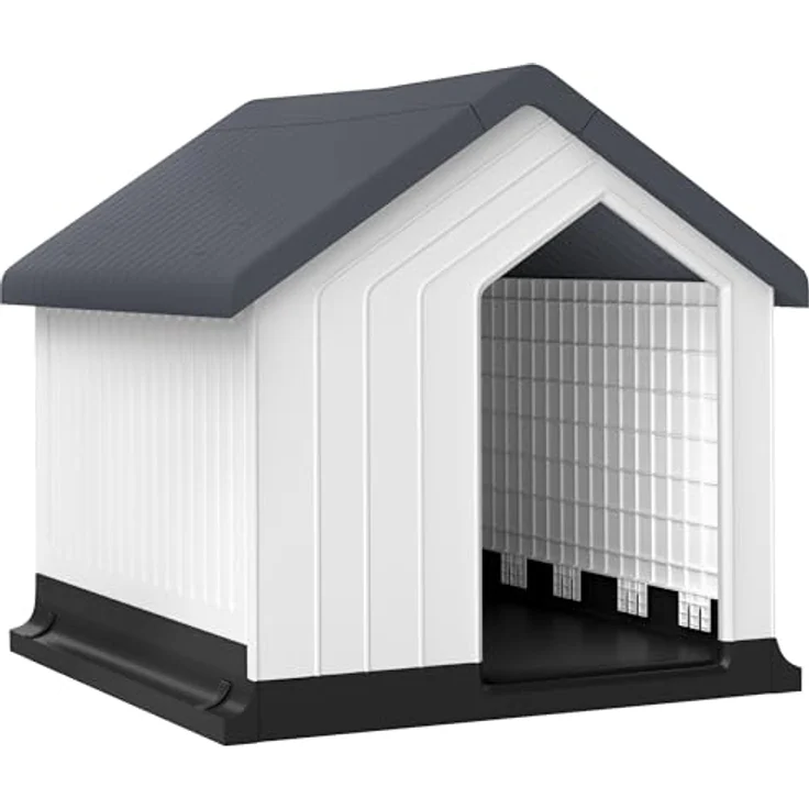 PawHut Hundehütte Outdoor Hundehaus mit Asphaltdach, Fenster, Wetterfest Kleintierhaus, Hundehöhle für Mini und kleine Hunde Grau 62 x 61 x 60 cm – Bild 1