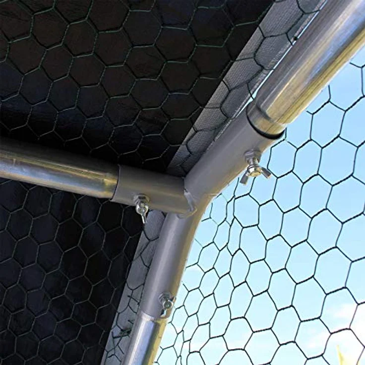 Wiltec XXL Freilaufgehege 2 x 3 x 2 m mit Sonnendach und verzinkten Gitterstäben, für Kleintiere und Geflügel, robust und witterungsbeständig, PVC-überzogener Hühnerdraht, mit Riegelverschluss, in dezentem Grau – Bild 2