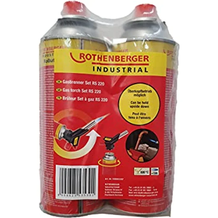 ROTHENBERGER Industrial Gasbrenner Set RS 220 inklusive 2x RoButan Gaskartuschen, mit Piezozündung, Über-Kopf-Arbeiten möglich, 1000003307 – Bild 1