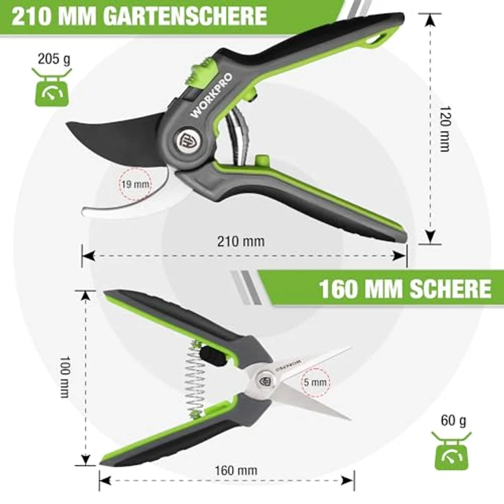 WORKPRO Gartenschere Set 2-tlg, Bypass Astschere 210mm & Ernteschere 160mm für Blumen & Früchte, SK5 Stahl, ergonomisches Design, Sicherheitsverschluss – Bild 5