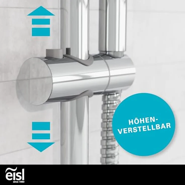 EISL DX5082CSB STORM Brausestangenset, Duschset mit Brausestange 70 cm, Duschbrause mit Schlauch und Halterung, Duschkopf mit 8 Funktionen, Duschstange mit Brause, Chrom – Bild 5