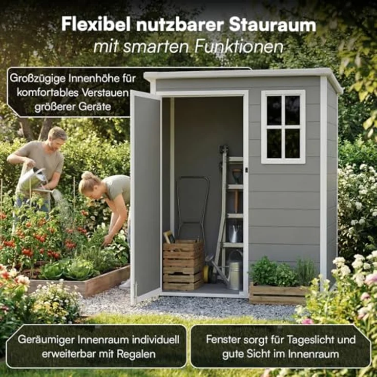STEELSØN Gerätehaus Novara aus Aluminium, Geräteschuppen wasserdicht, wetterbeständing, Gartenhaus mit Pultdach, Außenmaß 151x92x192,5 cm grau – Bild 7