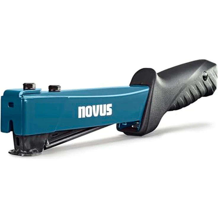 Novus Tools Hammertacker J-044, für 6-12 mm Flachdrahtklammern Typ G, robustes Vollmetallgehäuse mit ergonomischem, rutschfestem Griff, blau – Bild 1