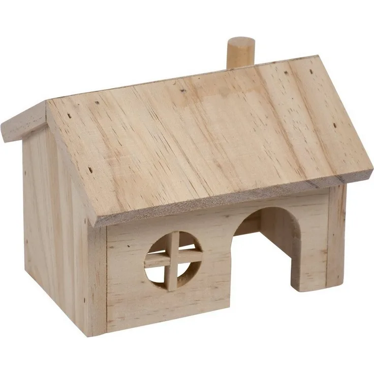 DUVO+ Nagerhaus Nager-Holzlodge, Holzspielzeug mit Rindendach, 15 x 11 x 12 cm