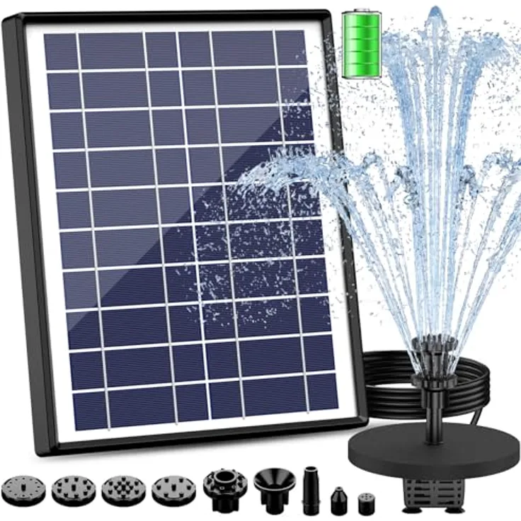 AISITIN 6,5W Solar Springbrunnen mit 1500mAh Batterie, schwimmende Fontäne mit 10 Düsen für Garten, Vogelbad und Teich