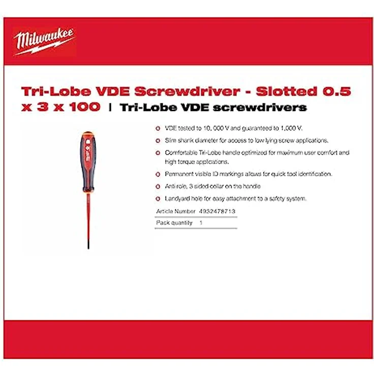 Milwaukee Tri-Lobe Schrauberdreher, VDE geprüft SL 0.5x3 100 – Bild 3