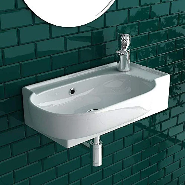 Alpenberger Waschbecken Bad Waschtisch 45 cm Breit Eckig Oval | Handwaschbecken Kleines Waschbecken Gäste WC & Badezimmer | Hängewaschbecken für Waschplätze | Gästewaschbecken Schmal Mini Waschbecken – Bild 2