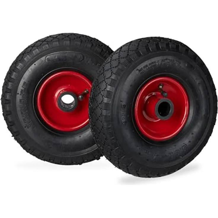 Sackkarrenrad im 2er Set, 3.00-4, luftbereiftes Komplettrad mit Stahlfelge, 25 mm Achsdurchmesser, schwarz-rot – Bild 2