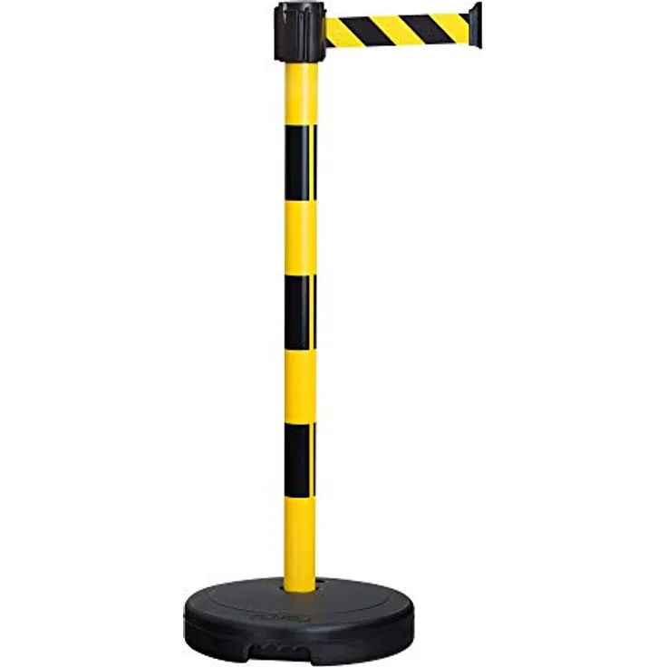 Moravia Gurt-Warnständer BASIC (gelb-schwarz, Ständer und befüllb. Fuß aus Kunststoff, D 50 mm, H 950 mm, Bodenteller D 360 mm, Gurtlänge 3 m, Gurtbreite 50 mm) 179.28.568