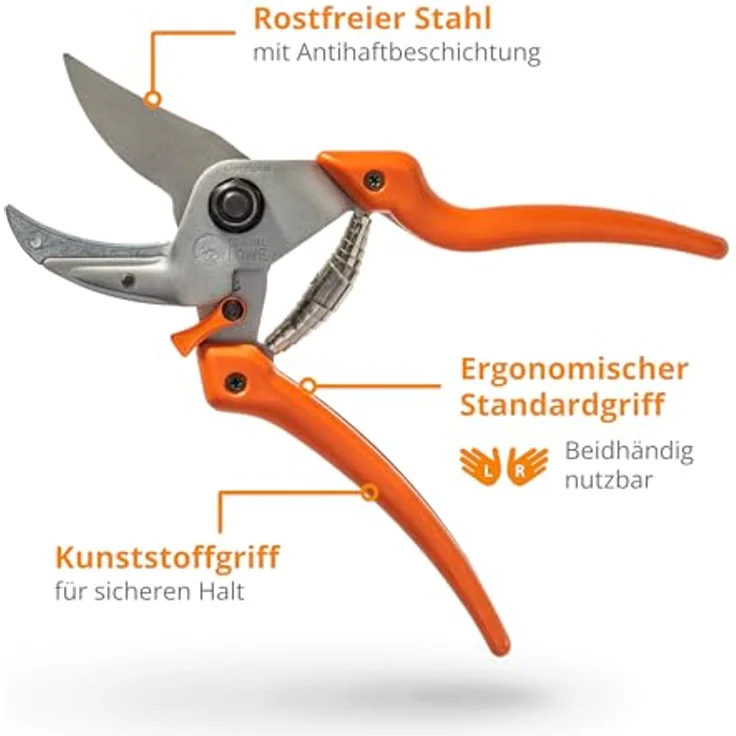 Original Löwe 8 Profi Amboss Gartenschere 8.107 mit Bypass Geometrie - scharfe handliche Schere mit Stahl-Klinge Antihaftbeschichtung und ergonomisch geformte Griffe für Schneidarbeiten im Garten Links- und Rechtshänder klein und mittelgroß – Bild 6
