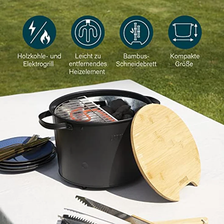 Runder Hybridgrill - als Elektro oder Holzkohlegrill für Garten Balkon Camping – Bild 4