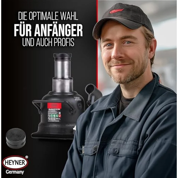 HEYNER® DoubleLift 10t Extra Low PRO, hydraulischer Wagenheber mit alca® Gummiauflage, hubhöhenverstellbar 125–225 mm, schwarz – Bild 8