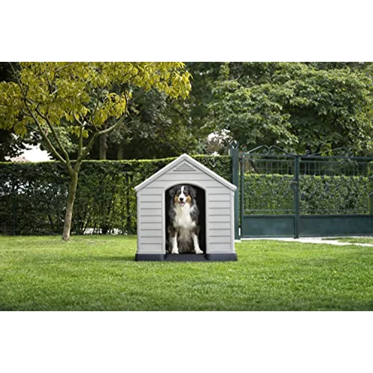 CURVER Hundehütte, grau, wasserdicht & UV-beständig, PVC, Außenmaße 95 x 99 x 99 cm, auch für große Hunde geeignet, erhöhter Boden, aus 85% recyceltem Material hergestellt – Bild 4