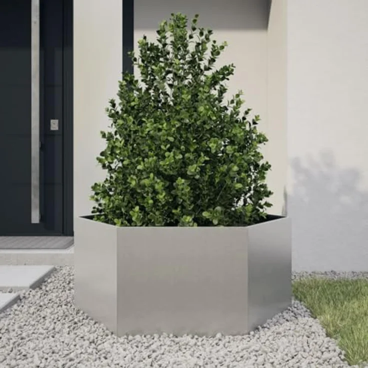 vidaXL Pflanzkübel Sechseckig 104x90x45 Edelstahl, Witterungsbeständig und mit erhöhtem Design – Bild 2