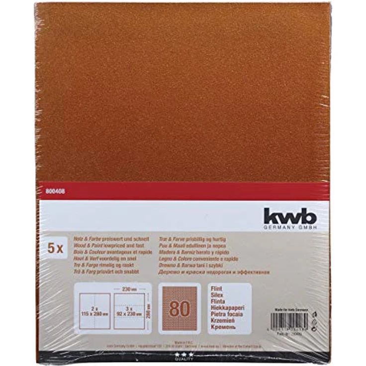 kwb 800408 Schleif-Papier Schleif-Bogen Flint für Holz, Farbe und Spachtel, 230 x 280 mm, verschweißt 5 Stk. Korn K-80 – Bild 2