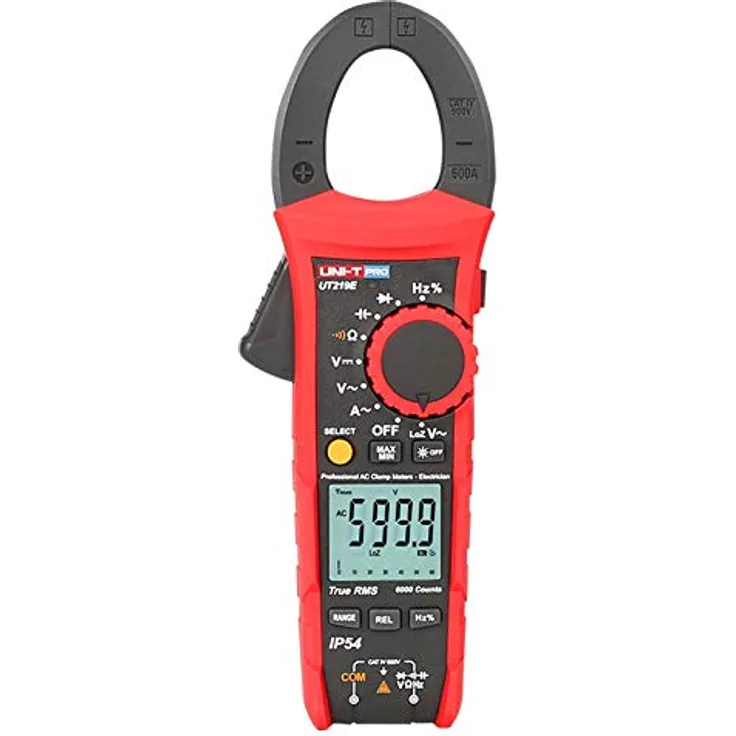 UNI-T Professional UT219E Digital Klemme Messgerät, 1000 V AC DC True RMS IP54 Wasserdicht, mit LCD Automatisch Hintergrundbeleuchtung Anzeige, Schwarz