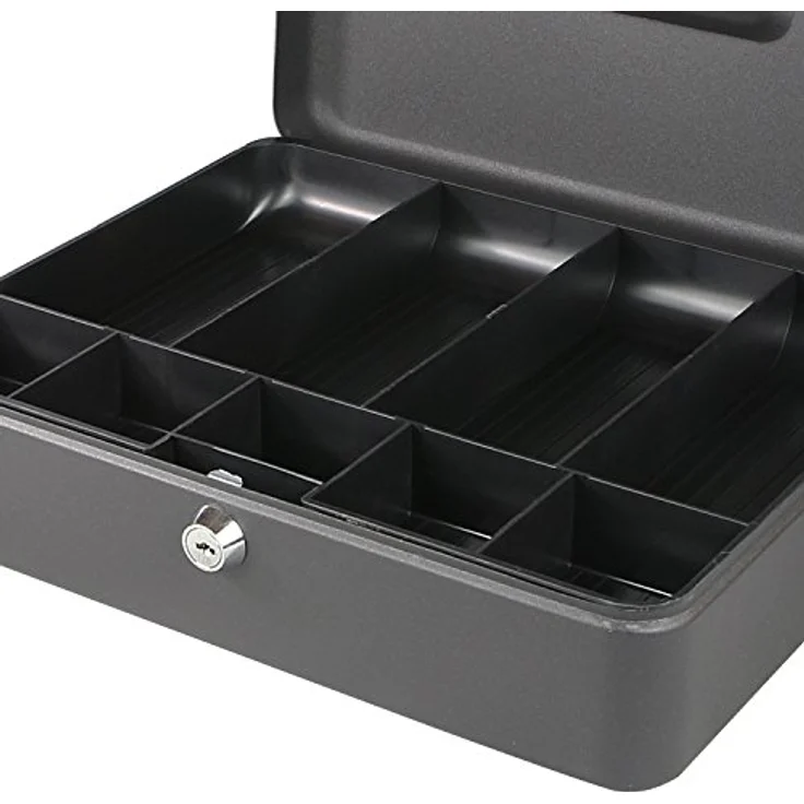 HMF Geldkassette 10019 abschließbar mit Geldeinsatz für Münzen und Scheine, 30 x 24 x 9 cm, schwarz – Bild 6