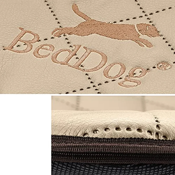 BedDog® Gesteppte Hundematte NELLY - Komfortables Hundekissen aus Kunstleder, Hundebett, M (60x40cm), beige – Bild 4