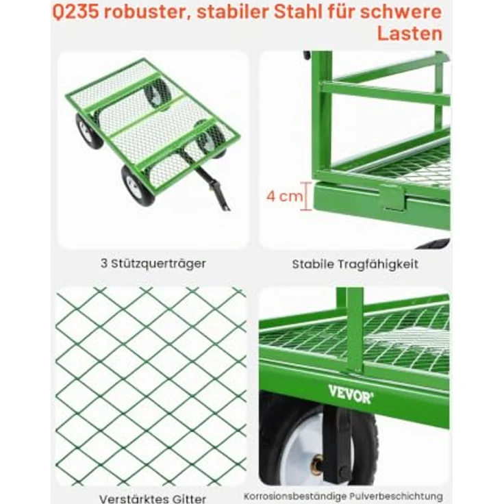 VEVOR Bollerwagen 110x75x67 cm, 2-in-1 Transportwagen mit 1200 lbs Tragfähigkeit, 13-Zoll All-Terrain-Reifen und 180° drehbarem Griff – Bild 4