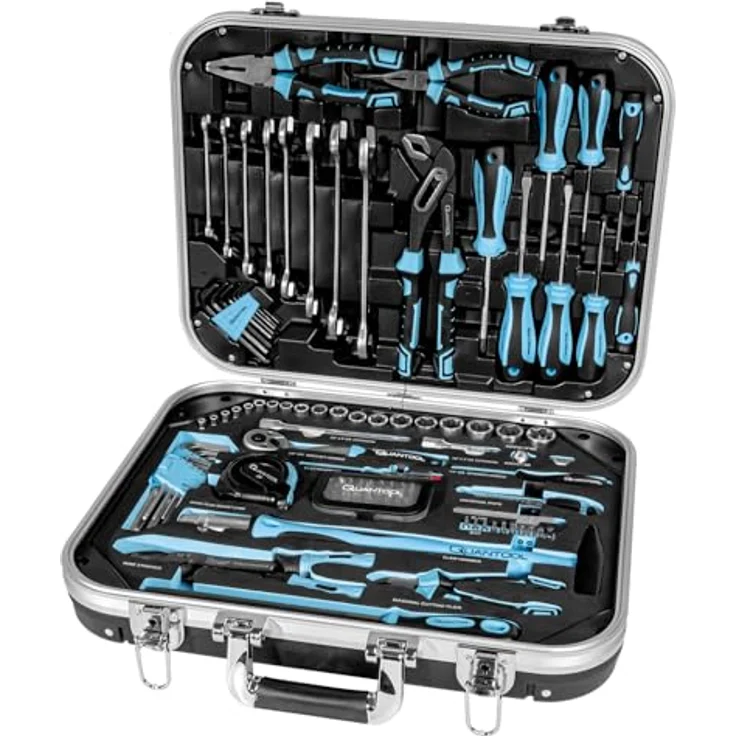 Mannesmann Quantool Q25120, Werkzeugkoffer mit 120 Teilen aus CrV- und S2-Stahl, robuster Aluminium-Koffer, durchdachte Anordnung für einfachen Zugriff – Bild 1