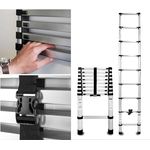 DRABEST Teleskopleiter - Ausziehbar - Klappbar - 9 Stufen - Arbeitshöhe 3,7m, Aluleiter - Mehrzweckleiter - Multifunktionsleiter, Rutschfest - Tragbar - Aluminium, Robust & Sicher - Silber