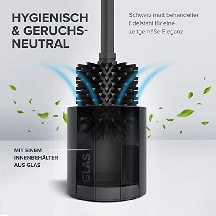 ovimar Toilettenbürste Skrova | Silikon Klobürste | freistehend | pulverbeschichteter Edelstahl | schwarz matt | mit modernem Klobürstenhalter | WC-Bürstenkopf wechselbar – Bild 3