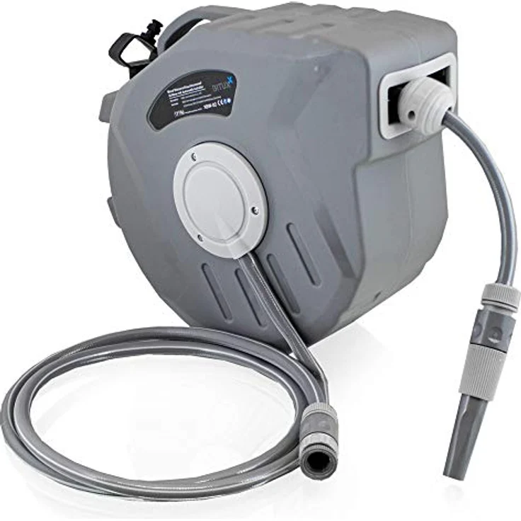 Bituxx Wand Wasser Schlauchtrommel Automatik, Schlauchaufroller für 20 m Wasserschlauch mit Multi Schlauchpistole und verschiedenen Wasserstrahl Einstellungen – Bild 2