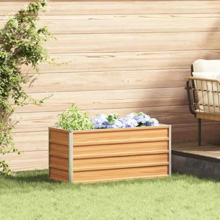 vidaXL Hochbeet aus verzinktem Stahl, hellbraun, 100 x 40 x 45 cm, rost- und korrosionsbeständig, wetterfest, offenes Bodendesign – Bild 2