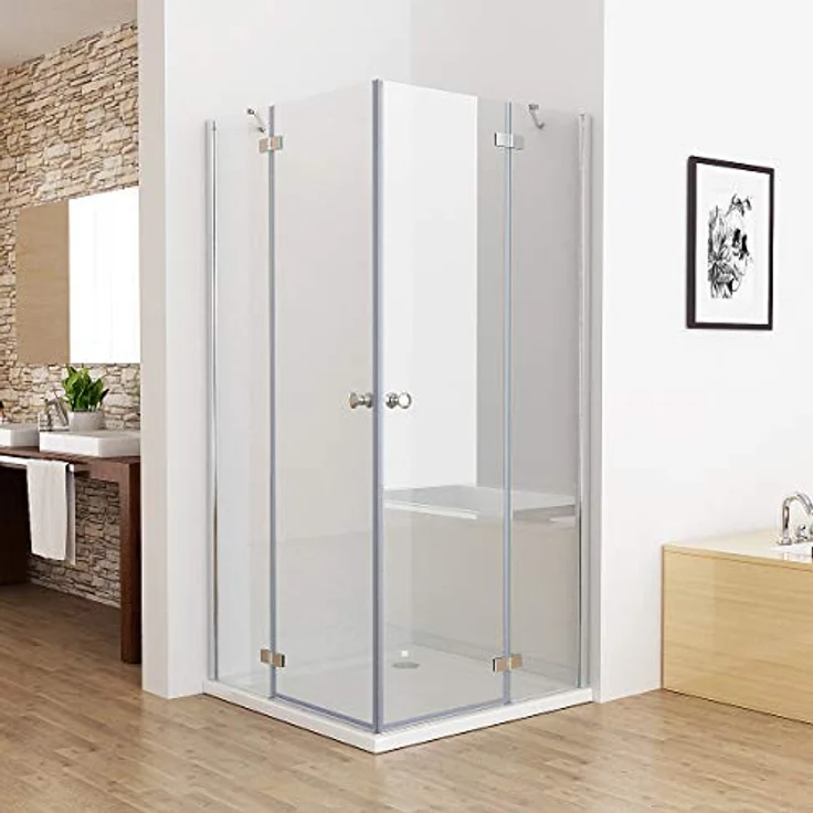 MIQU Duschkabine 90 x 80 cm Eckeinstieg mit ESG Sicherheitsglas, verstellbarer Türbreite und stabilen Metallstützstangen – Bild 1