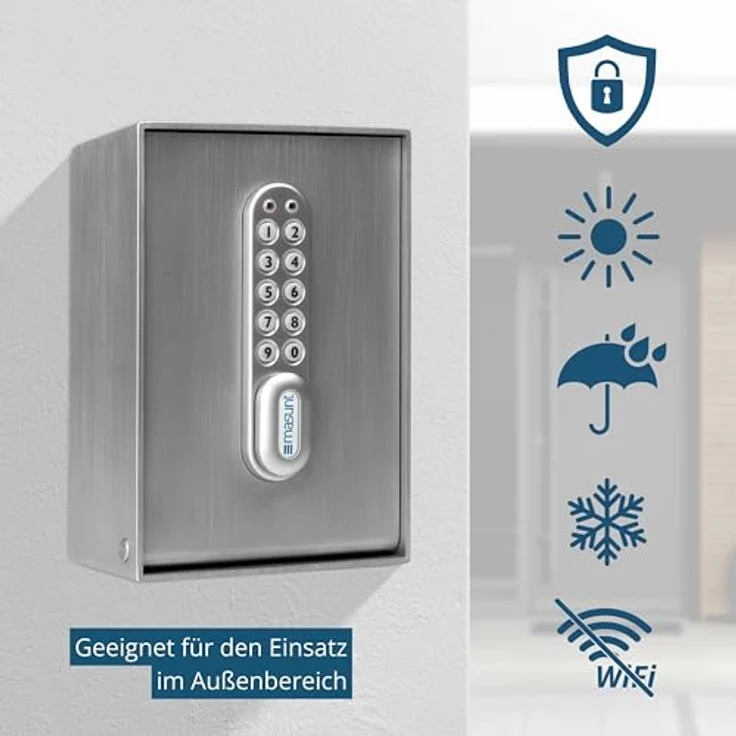 masunt Schlüsseltresor 2120 E Code | Elektronischer Schlüsselsafe aus massivem V2A Edelstahl | Online-Codevergabe aus der Ferne | maximale Sicherheit | wetterfest | Silber – Bild 5