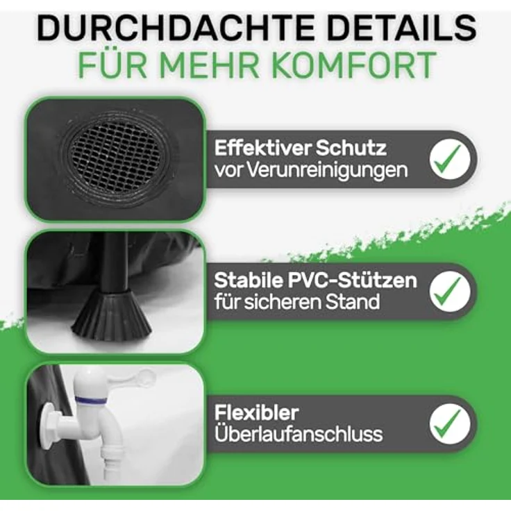 Melko Regentonne faltbar 380L mit Auslaufhahn, PVC Stützstangen & 2 m Wasserschlauch - Mobiles Regenfass, Überlaufschutz, witterungsbeständig - für Gartenbewässerung – Bild 2
