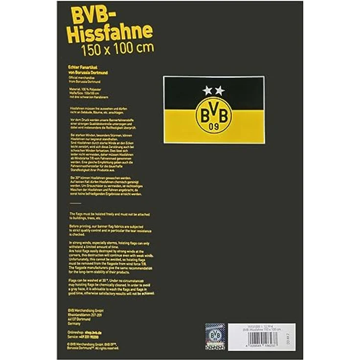 Borussia Dortmund, BVB-Hissfahne, Schwarz-gelb, 150x100cm – Bild 6