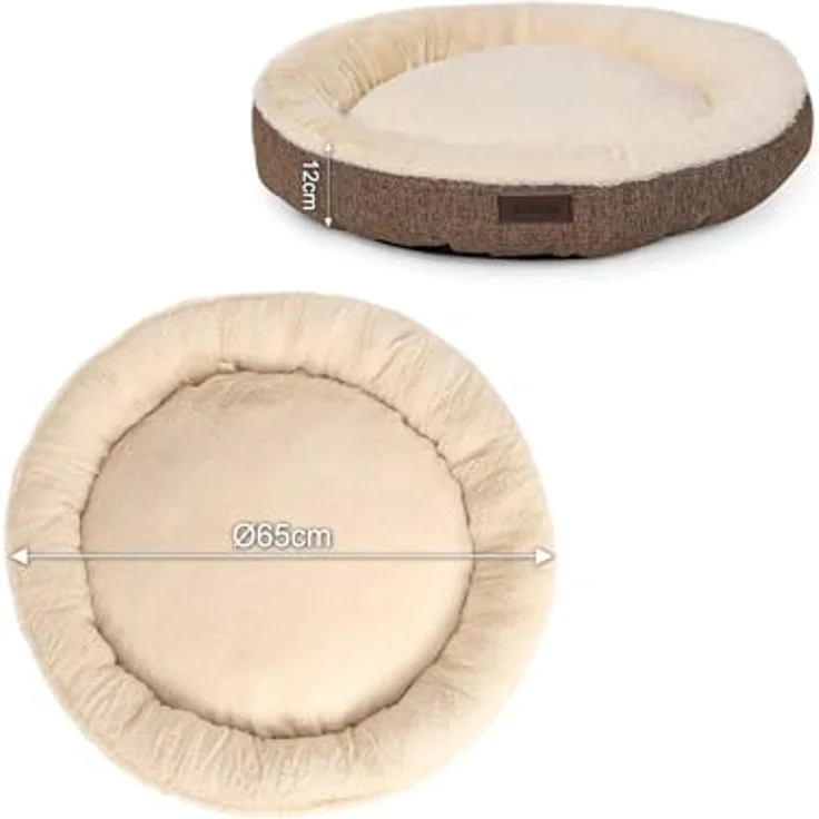 lionto Hundekörbchen rund in Donut-Form, Ø 65 cm, waschbarer Bezug, Anti-Rutsch-Noppen, kuscheliges Heimtierkissen aus Oxford-Leinen & Plüsch, braun – Bild 5