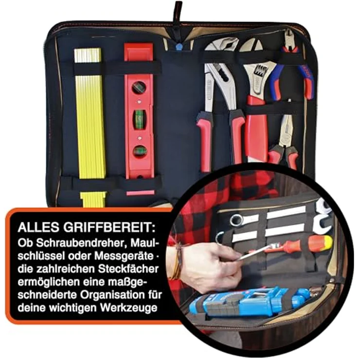 YPC ZipCaddy L – Werkzeugmappe mit 17 Halteschlaufen, großer Außentasche und wasserfestem Oxford 600D Material, Khaki – Bild 3