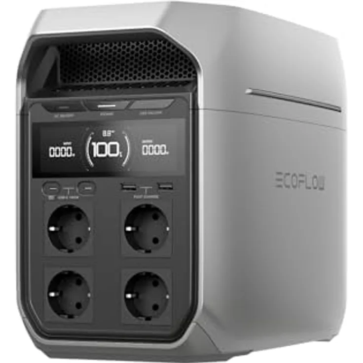 EcoFlow DELTA 3 Plus Tragbare Powerstation, 1024 Wh LiFePO4-Batterie, ultraschnelle Aufladung und erweiterbare Kapazität bis 5 kWh, Silber