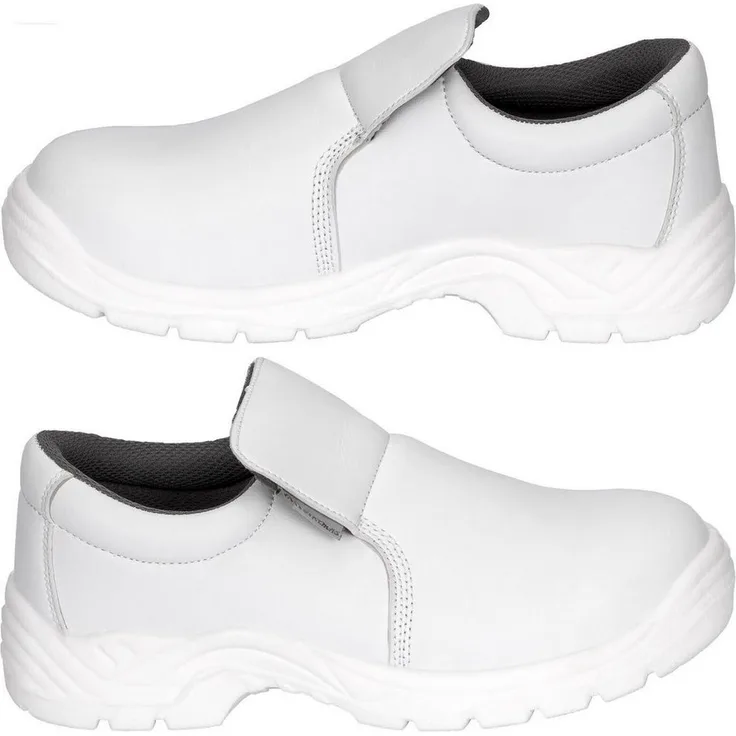 Artmas Sicherheitsschuhe S2, weiße Koch- und Küchenschuhe, mokassinartig mit Gummizug und attraktivem Design