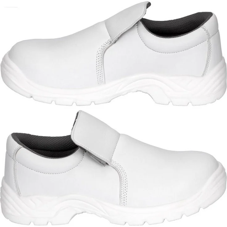 Artmas Sicherheitsschuhe S2, weiße Koch- und Küchenschuhe, mokassinartig mit Gummizug und attraktivem Design