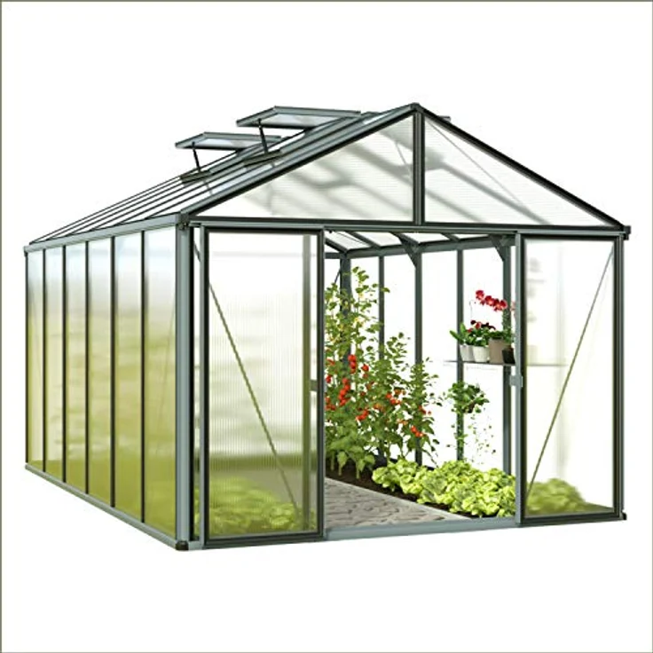 GFP Gewächshaus Asteria 22 Light 311x311 cm mit integriertem Fundament 12 mm Doppelstegplatten, Farbe Anthrazit - Made in Austria – Bild 1