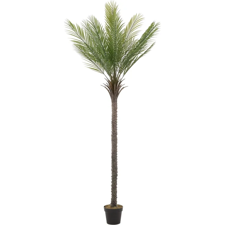 ML-Design Künstliche Palme 210 cm, tropische Kunstpalme mit realistischen PE-Blättern und robustem Kunststoff-Stamm, Grün/Braun im Topf