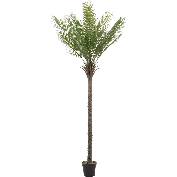 ML-Design Künstliche Palme 210 cm, tropische Kunstpalme mit realistischen PE-Blättern und robustem Kunststoff-Stamm, Grün/Braun im Topf