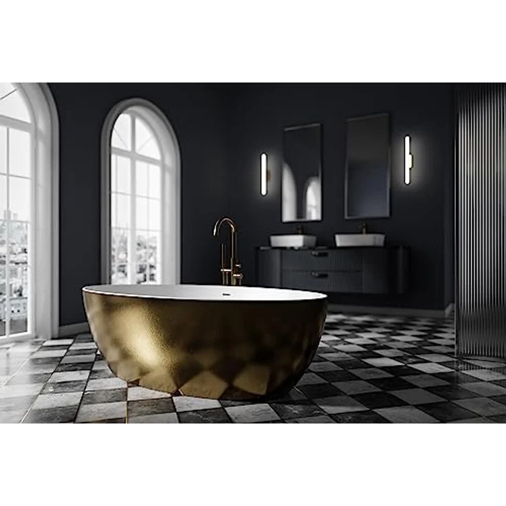 BERNSTEIN Freistehende Badewanne Terra Gold aus Sanitäracryl mit Doppelwandiger Konstruktion 186 x 88 x 60 cm - 5 Jahre Garantie - Acryl-Wanne – Bild 3