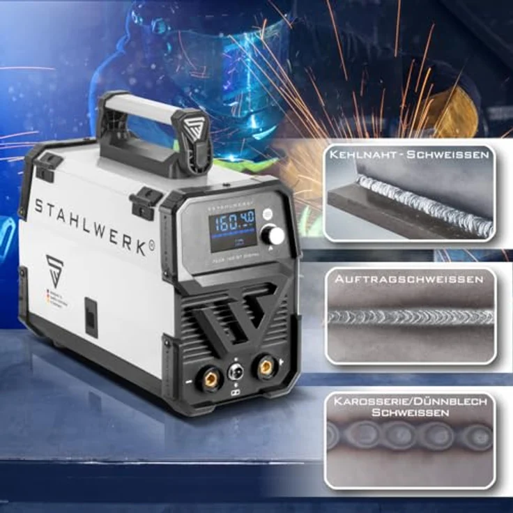 STAHLWERK Fülldrahtschweißgerät FLUX 160 ST Digital, 160 A, 40 - 160 A, Vollausstattung, synergischer Drahtvorschub, Lift TIG und MMA – Bild 6