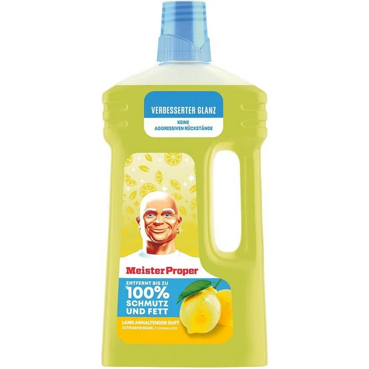 MEISTER PROPER Citrusfrische Allzweckreiniger, 1L Flüssigreiniger für glatte Oberflächen, fett- und schmutzentspendend, streifenfrei, ohne Bleichmittel